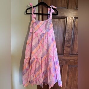Lilly Pulitzer ANLEE  COTTON MIDI DRESS in Pink Isle Madras Plaid Size 14